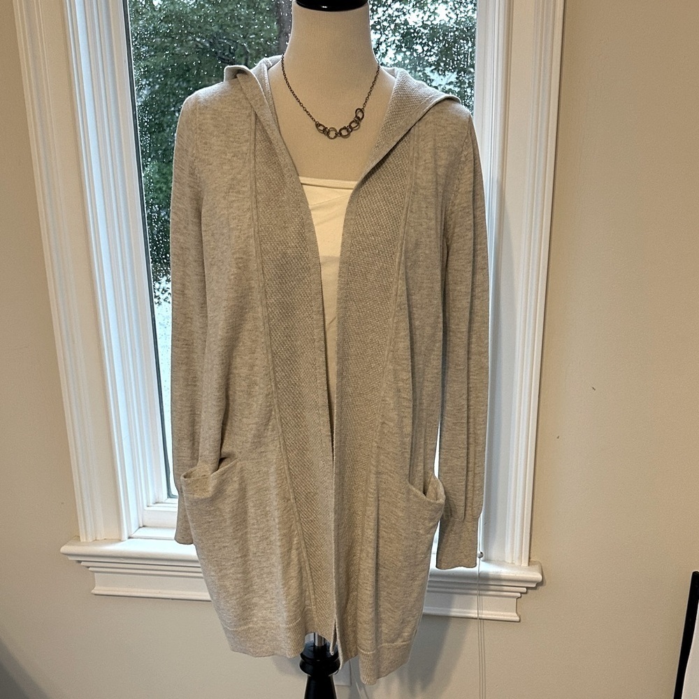 The White Company Hooded Open Cardigan, Merino/Cotton, light Grey, Medium, EUC